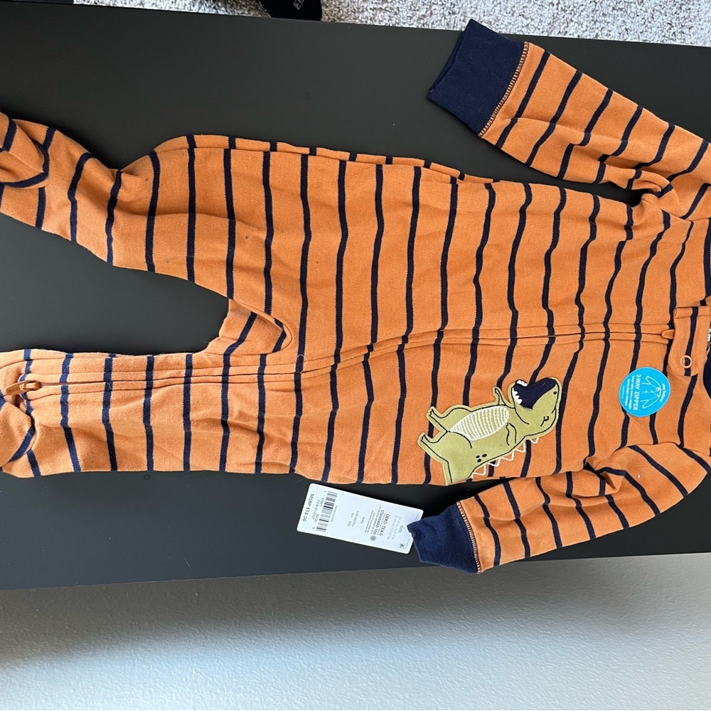 Carter's Orange and Navy Striped Dinosaur Footie